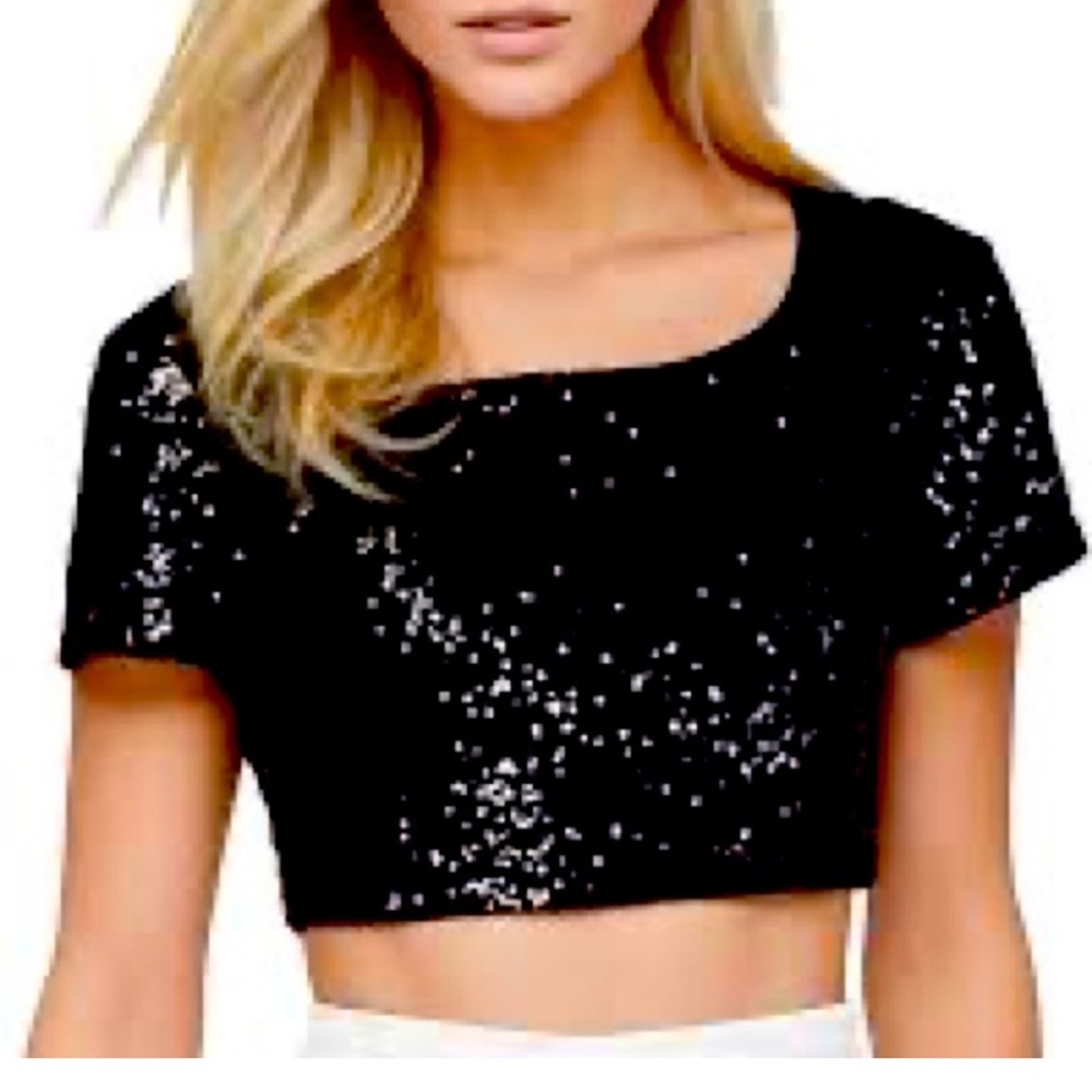 NWOT Express Black Sequin Crop Top